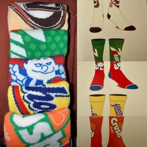 Vibrant Graphic Novelty Men's Socks Collection 7UP, A & W, Crush, Yoohoo